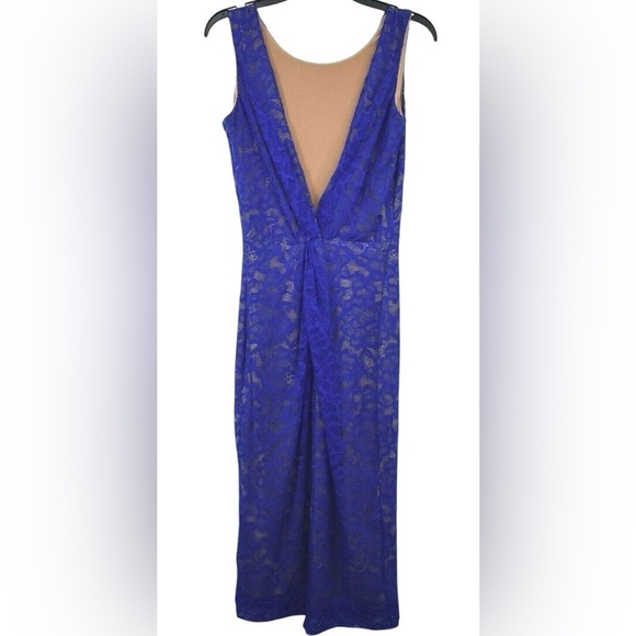 NWT! Dress The Population Blue V-Back  Embroidered Lace Bodycon Midi Dress SZ XL - Picture 11 of 11